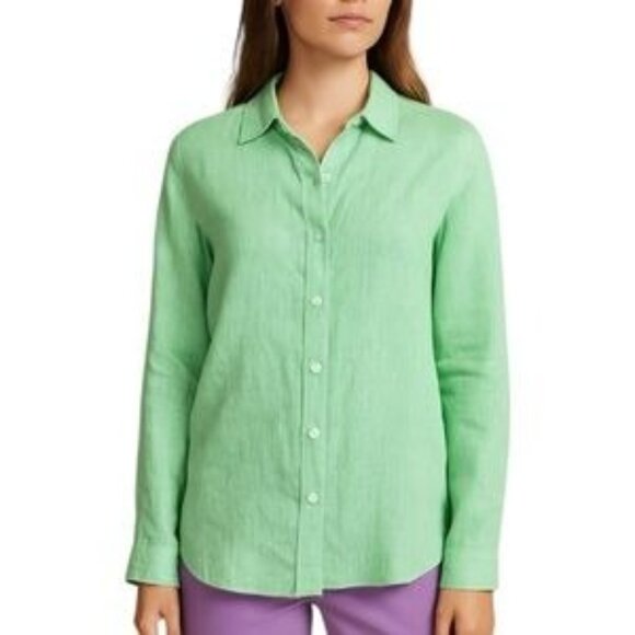J. McLaughlin Britt Green 100% Linen Long Sleeve Button Up Shirt Size S - Picture 1 of 8